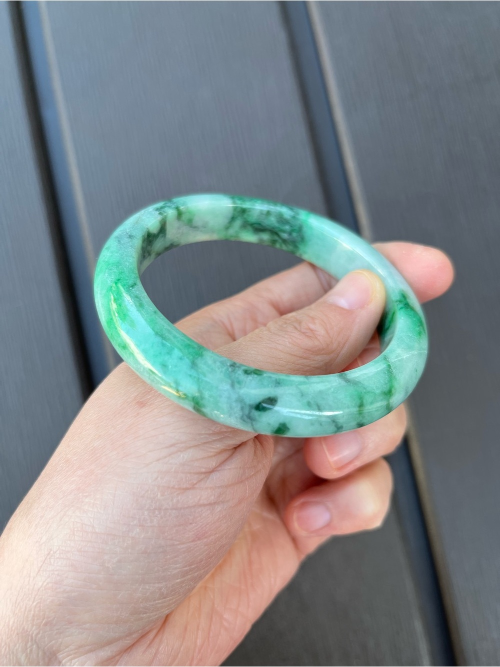 BW072-L 57.6mm Certified Untreated Grade A Burmese Jadeite Bangle Jade Bracelet - Picture 6 of 17